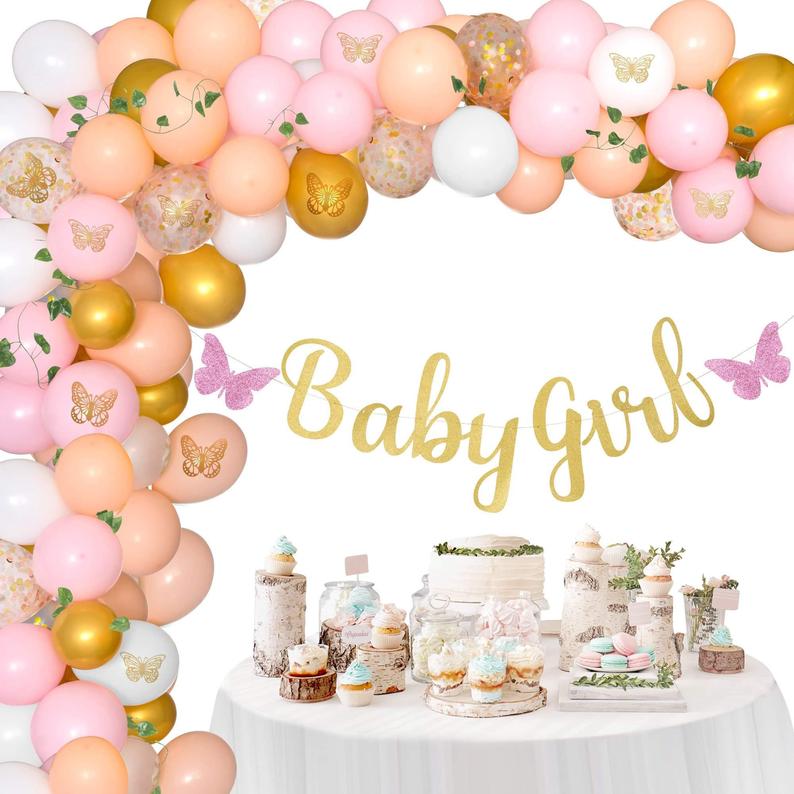 butterfly garden rustic baby shower balloon garland