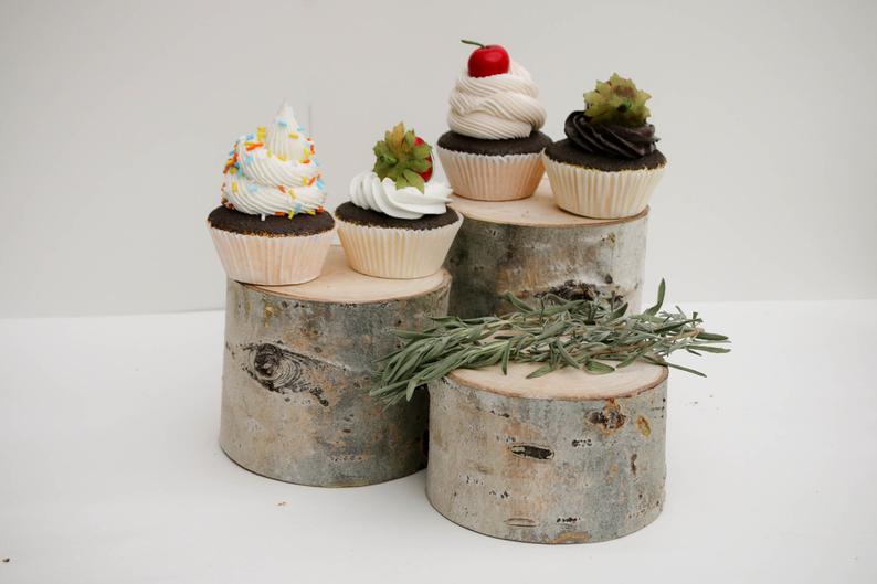 wood slice rustic baby shower food display