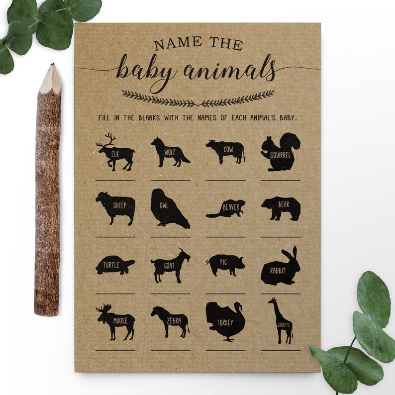 baby shower game name the baby animals printable