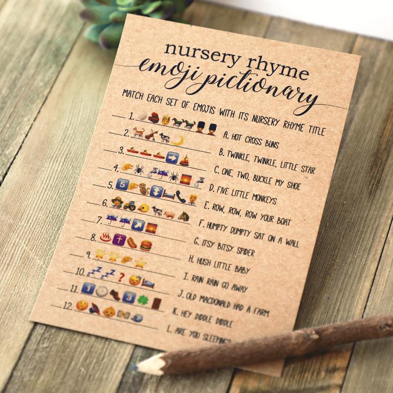 nursery rhyme emoji printable baby shower game