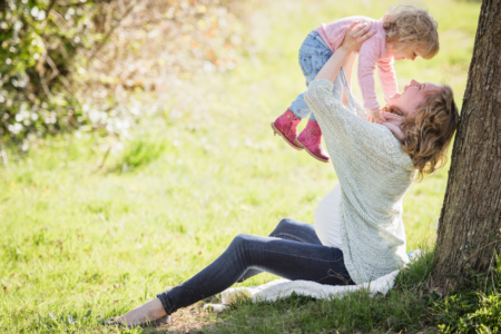 mom and daughter outside