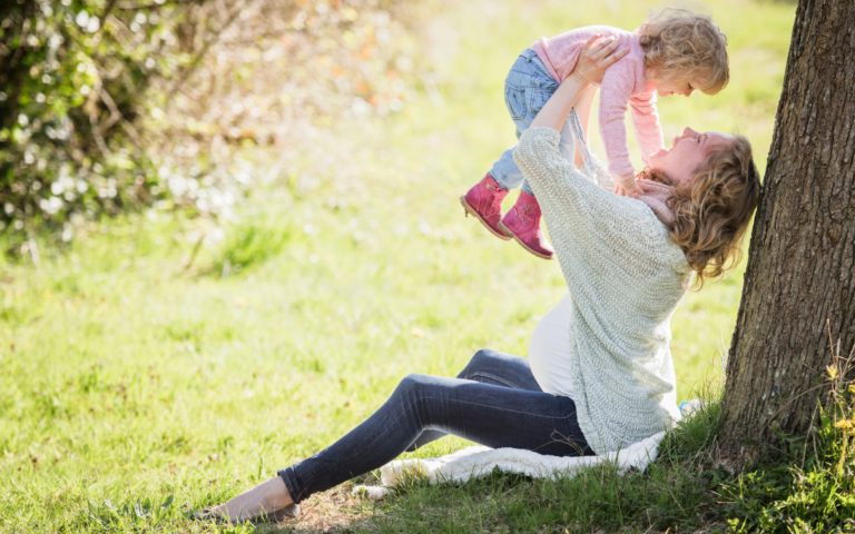 mom and daughter outside