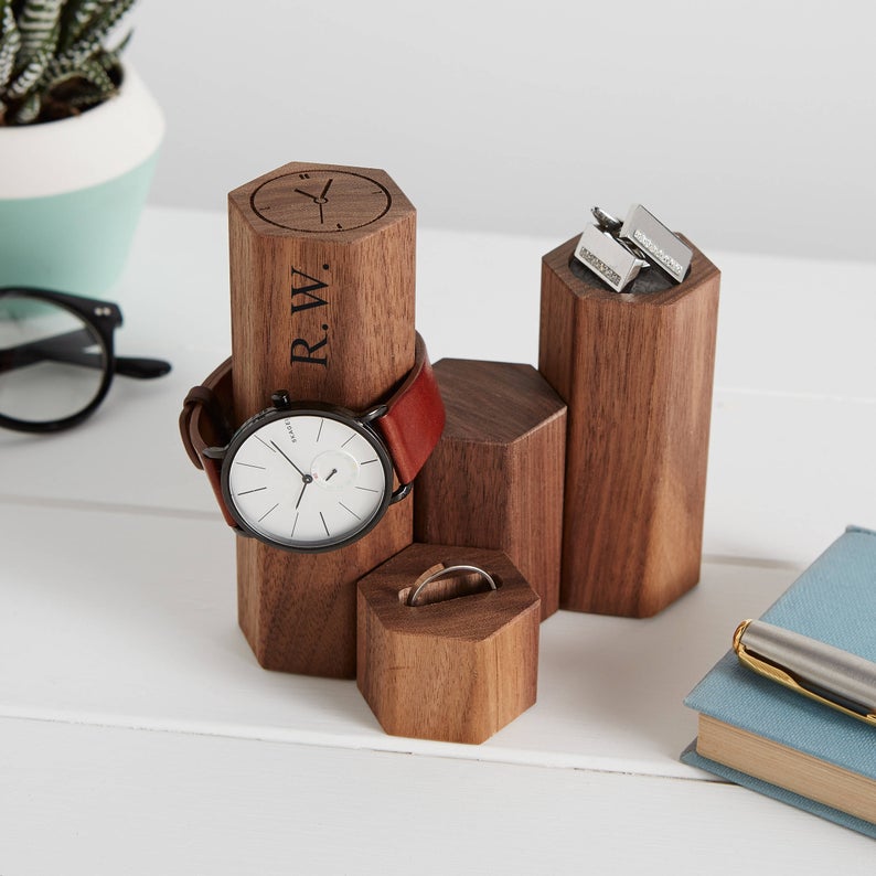 hex men's jewelry stand made out of wood handmade gifts for men