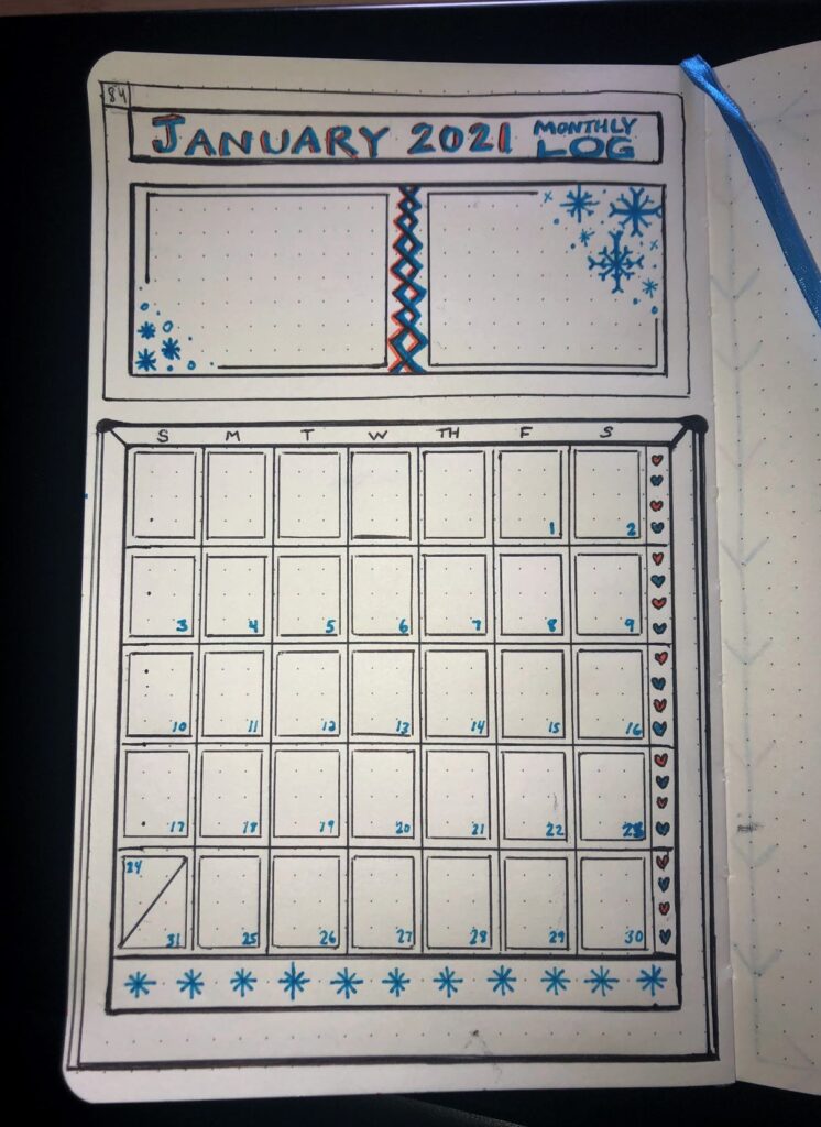 monthly log tasks and calendar bullet journal image