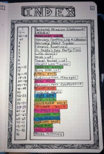 bullet journal index example picture