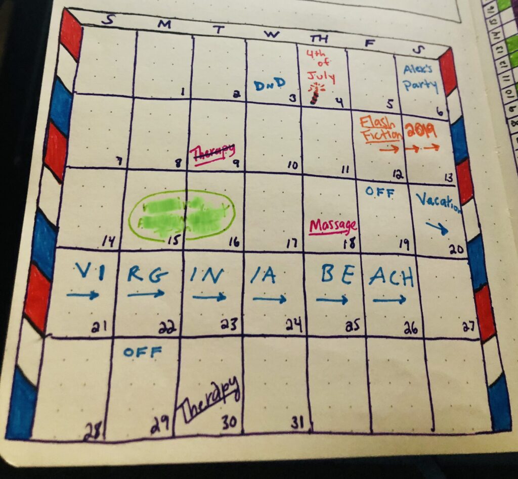image of monthly log calendar