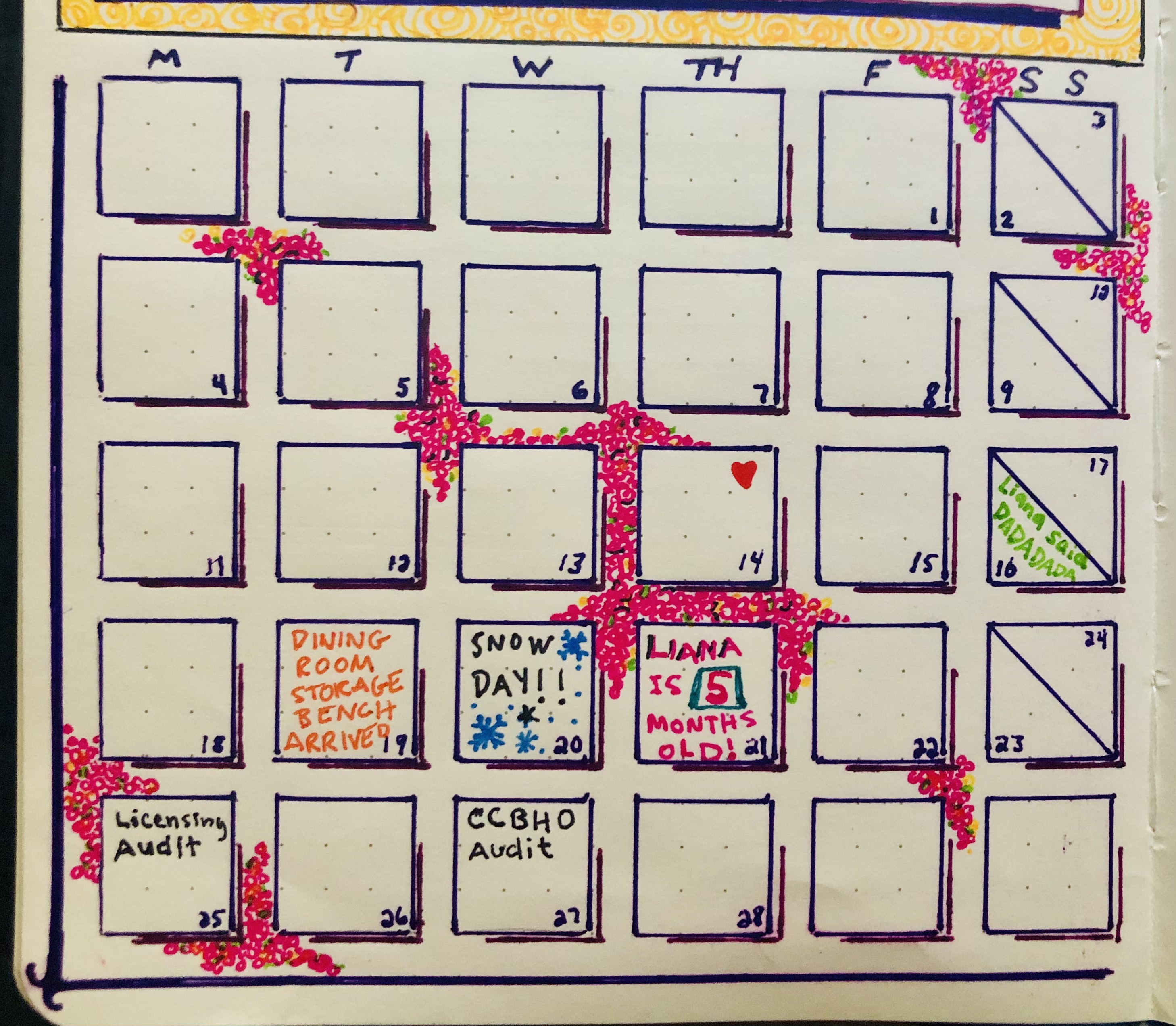 image of bullet journal monthly log calendar