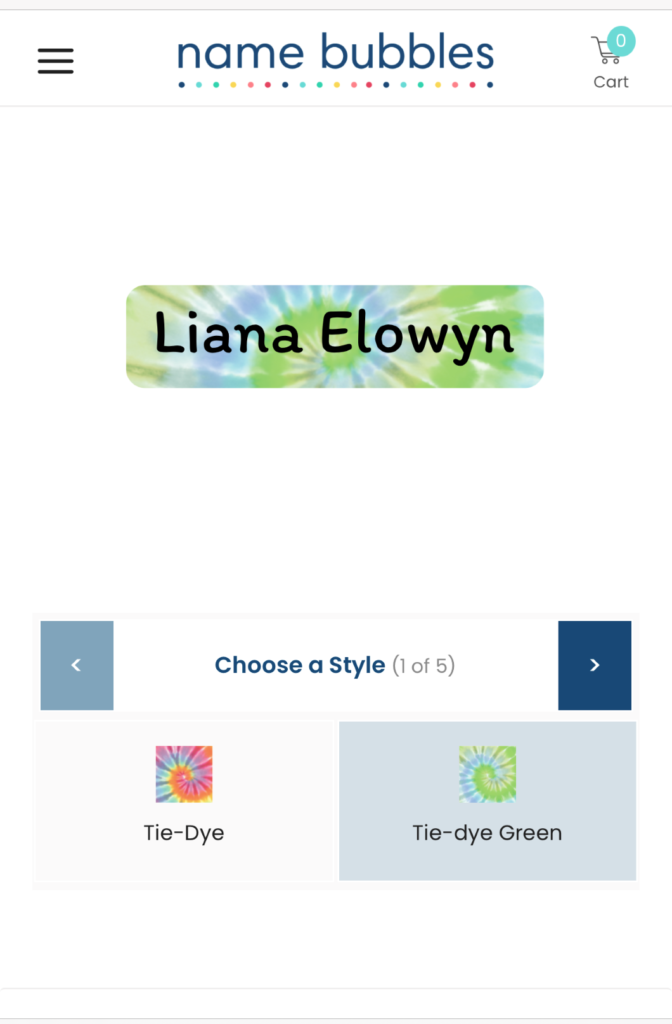name bubbles ordering personalized name labels screenshot