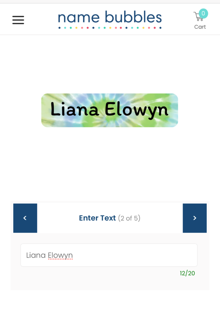 name bubbles ordering personalized name labels screenshot