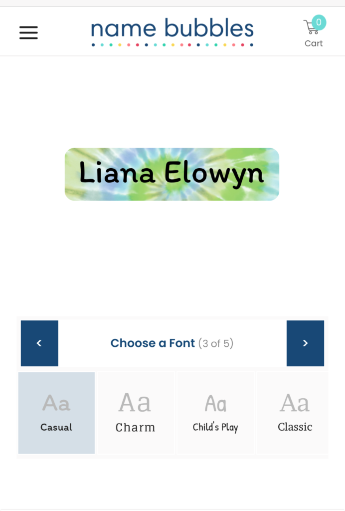 name bubbles ordering personalized name labels screenshot