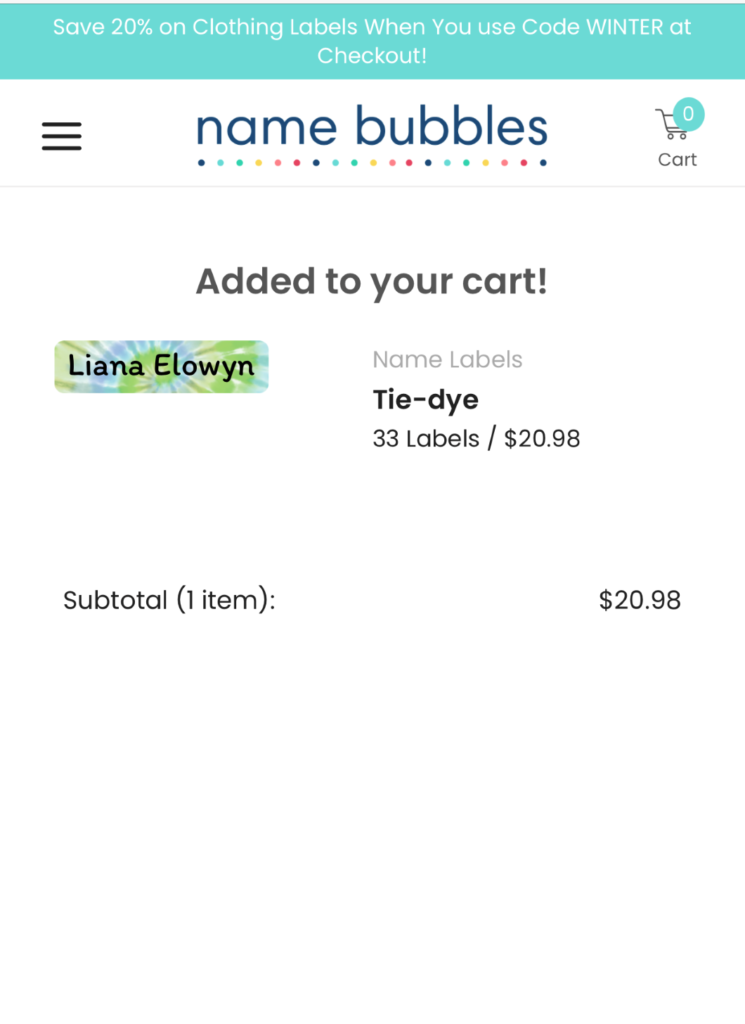 name bubbles ordering personalized name labels screenshot