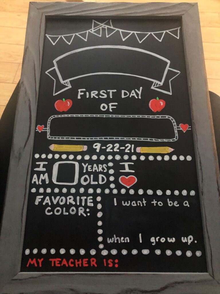 first day of school chalkboard sign layout and design