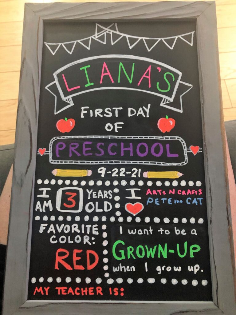 first day of school chalkboard sign progress
