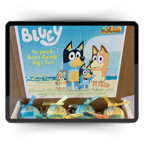 Bluey toys inside bath bombs for kids